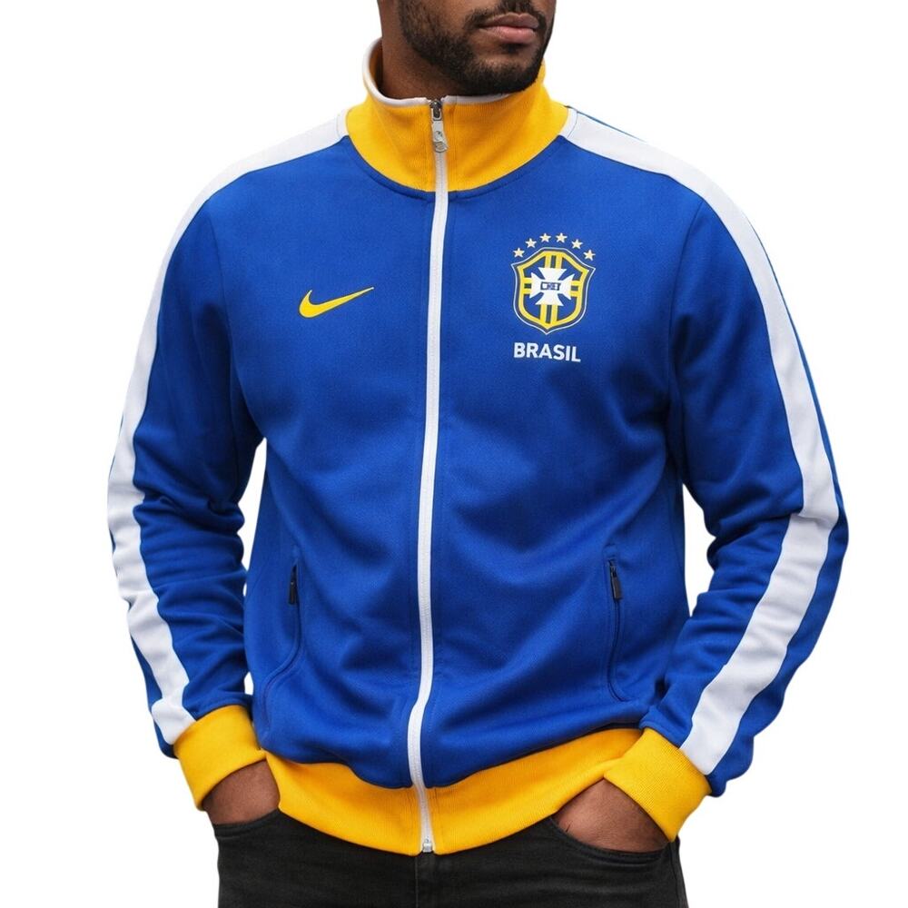 Nike Men's Small Brasil Track Jacket Blue Yellow Soccer Football Zip Up